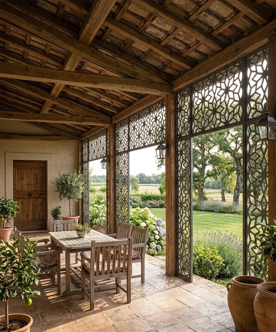 Cerramiento exterior con panel decorativo